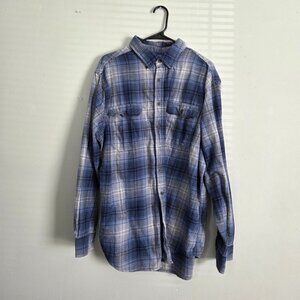 George Flannel Shirt Men's 2XL Blue Plaid Button Down Long Sleeve